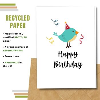 Fait à la main respectueux de l'environnement | Cartes d'anniversaire en papier de graines plantables ou de matières organiques Carte simple d'oiseau 3