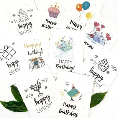 Handgemacht umweltfreundlich | Pflanzbare Samen oder organisches Material Geburtstagskarten aus Papier Geburtstagskarten 5 Stück