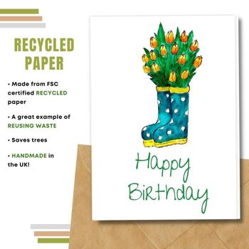Fait à la main respectueux de l'environnement | Lot de 5 cartes d'anniversaire en papier pour graines ou matières organiques Boots'n Flowers 3