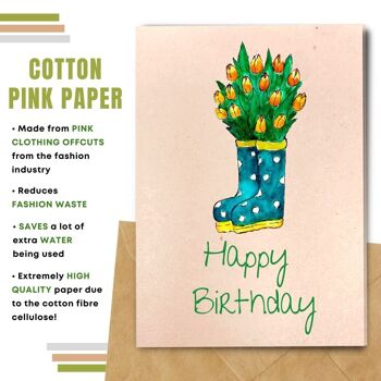Fait à la main respectueux de l'environnement | Lot de 5 cartes d'anniversaire en papier pour graines ou matières organiques Boots'n Flowers 7