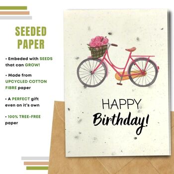 Fait à la main respectueux de l'environnement | Cartes d'anniversaire en papier de graines plantables ou de matières organiques Carte simple de vélo et de roses 2