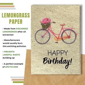 Fait à la main respectueux de l'environnement | Cartes d'anniversaire en papier de graines plantables ou de matières organiques Carte simple de vélo et de roses 5