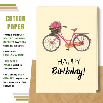 Fait à la main respectueux de l'environnement | Cartes d'anniversaire en papier de graines plantables ou de matières organiques Carte simple de vélo et de roses 6