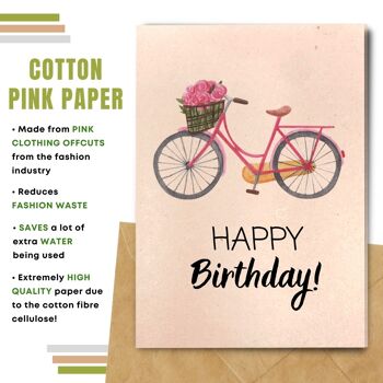 Fait à la main respectueux de l'environnement | Cartes d'anniversaire en papier de graines plantables ou de matières organiques Carte simple de vélo et de roses 7