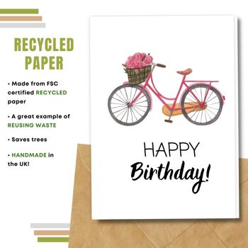 Fait à la main respectueux de l'environnement | Lot de 5 cartes d'anniversaire en papier pour graines à planter ou matériau organique Vélo et roses 3