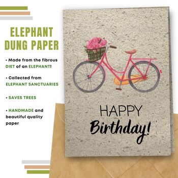 Fait à la main respectueux de l'environnement | Lot de 5 cartes d'anniversaire en papier pour graines à planter ou matériau organique Vélo et roses 4