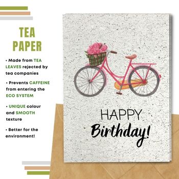 Fait à la main respectueux de l'environnement | Lot de 5 cartes d'anniversaire en papier pour graines à planter ou matériau organique Vélo et roses 8