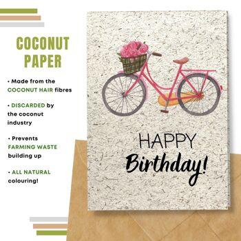 Fait à la main respectueux de l'environnement | Lot de 5 cartes d'anniversaire en papier pour graines à planter ou matériau organique Vélo et roses 10