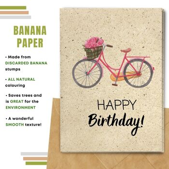 Fait à la main respectueux de l'environnement | Lot de 5 cartes d'anniversaire en papier pour graines à planter ou matériau organique Vélo et roses 11