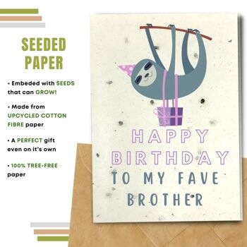 Fait à la main respectueux de l'environnement | Graines plantables ou cartes d'anniversaire en papier de matière organique Brother Sloth Single Card 2