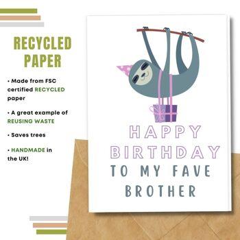 Fait à la main respectueux de l'environnement | Graines plantables ou cartes d'anniversaire en papier de matière organique Brother Sloth Single Card 3
