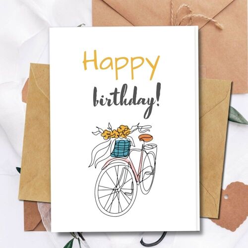 Handmade Eco Friendly | Plantable Seed or Organic Material Paper Birthday Cards Bicycle Single Card