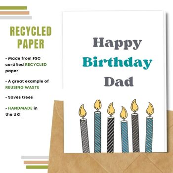 Fait à la main respectueux de l'environnement | Lot de 8 cartes d'anniversaire en papier à planter ou en matériau organique Bougies pour papa 6