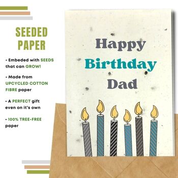 Fait à la main respectueux de l'environnement | Lot de 8 cartes d'anniversaire en papier à planter ou en matériau organique Bougies pour papa 3