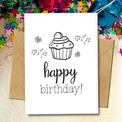 Handmade Eco Friendly | Plantable Seed or Organic Material Paper Birthday Cards Cupcake Single Card