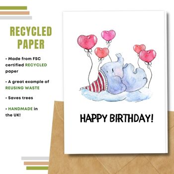 Fait à la main respectueux de l'environnement | Graines plantables ou cartes d'anniversaire en papier de matière organique Elephant&Hearts Single Card 4