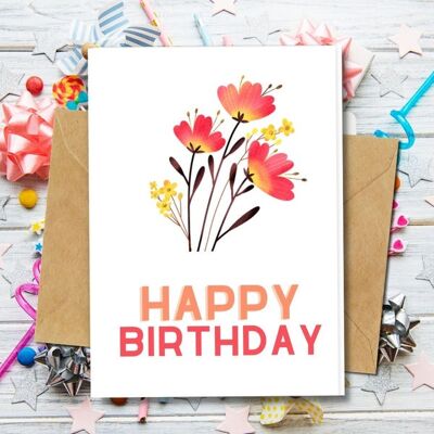 Handmade Eco Friendly | Plantable Seed or Organic Material Paper Birthday Cards Field Wishes Pack of 5