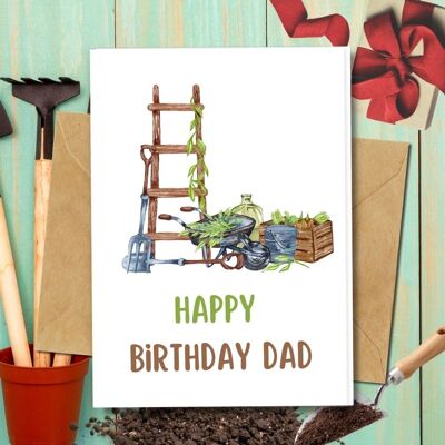 Ecológico hecho a mano | Tarjetas de cumpleaños de papel de material orgánico o semilla plantable Tarjeta única de papá jardinero