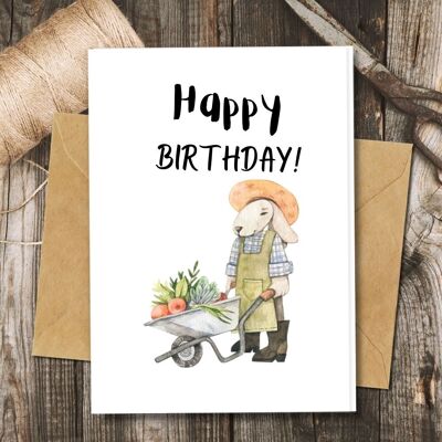Handmade Eco Friendly | Plantable Seed or Organic Material Paper Birthday Cards Gardening Bunny Single Card