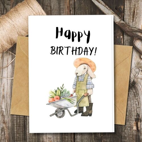 Handmade Eco Friendly | Plantable Seed or Organic Material Paper Birthday Cards Gardening Bunny Pack of 5
