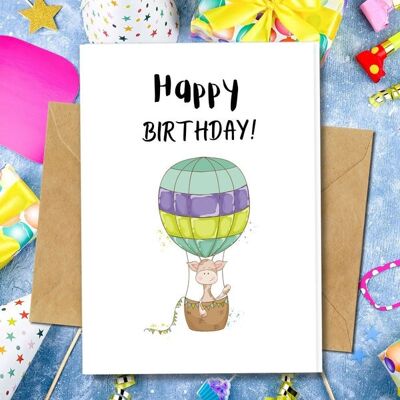 Handmade Eco Friendly | Plantable Seed or Organic Material Paper Birthday Cards Globetrotting Giraffe Pack of 5