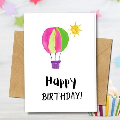 Handmade Eco Friendly | Plantable Seed or Organic Material Paper Birthday Cards Hot Air Balloon Single Card