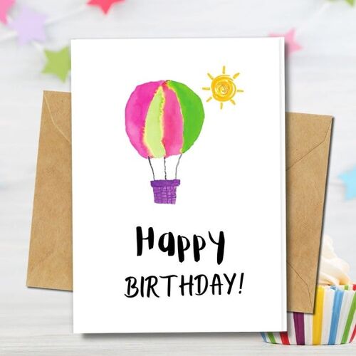 Handmade Eco Friendly | Plantable Seed or Organic Material Paper Birthday Cards Hot Air Balloon Pack of 5