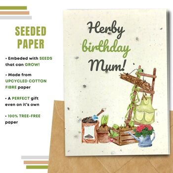 Fait à la main respectueux de l'environnement | Graines plantables ou cartes d'anniversaire en papier de matière organique Herby Birthday Mum Single Card 2