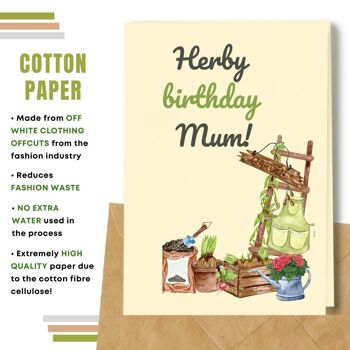 Fait à la main respectueux de l'environnement | Graines plantables ou cartes d'anniversaire en papier de matière organique Herby Birthday Mum Single Card 4