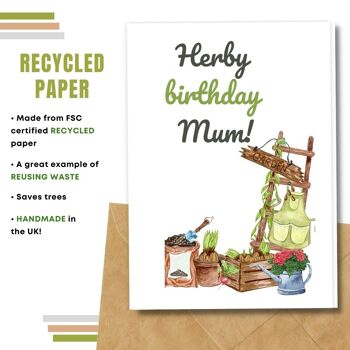 Fait à la main respectueux de l'environnement | Graines plantables ou cartes d'anniversaire en papier de matière organique Herby Birthday Mum Single Card 10