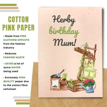 Fait à la main respectueux de l'environnement | Graines plantables ou cartes d'anniversaire en papier de matière organique Herby Birthday Mum Single Card 11