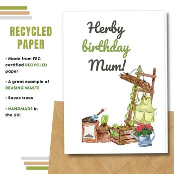 Fait à la main respectueux de l'environnement | Lot de 5 cartes d'anniversaire en papier pour graines à planter ou matières organiques Herby Birthday Mum 6