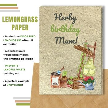 Fait à la main respectueux de l'environnement | Lot de 8 cartes d'anniversaire en papier pour graines à planter ou matières organiques Herby Birthday Mum 9