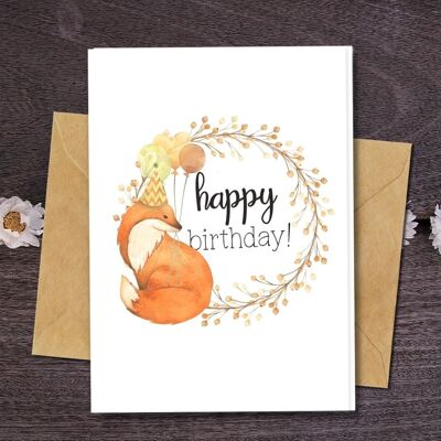 Handmade Eco Friendly | Plantable Seed or Organic Material Paper Birthday Cards Happy Fox Single Card