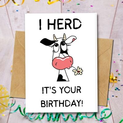 Handmade Eco Friendly | Plantable Seed or Organic Material Paper Birthday Cards Herd It's Your Birhday Single Card