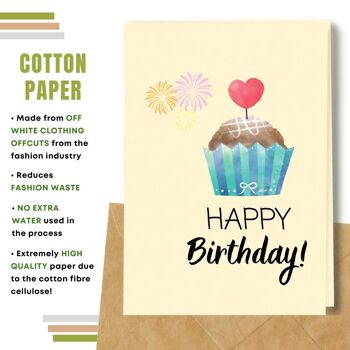 Fait à la main respectueux de l'environnement | Lot de 5 cartes d'anniversaire en papier pour graines à planter ou matériau organique Happy Muffin 3