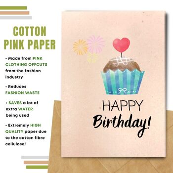 Fait à la main respectueux de l'environnement | Lot de 5 cartes d'anniversaire en papier pour graines à planter ou matériau organique Happy Muffin 4