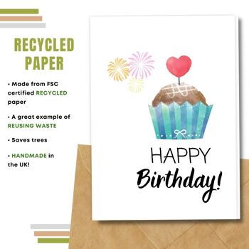 Fait à la main respectueux de l'environnement | Lot de 5 cartes d'anniversaire en papier pour graines à planter ou matériau organique Happy Muffin 6