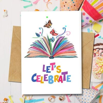 Handmade Eco Friendly | Plantable Seed or Organic Material Paper Birthday Cards Let's Celebrate Single Card