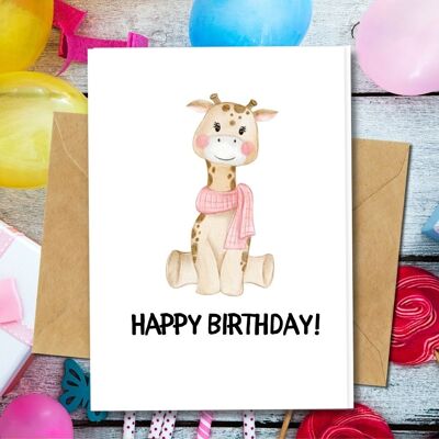 Handmade Eco Friendly | Plantable Seed or Organic Material Paper Birthday Cards Little Giraffe Single Card
