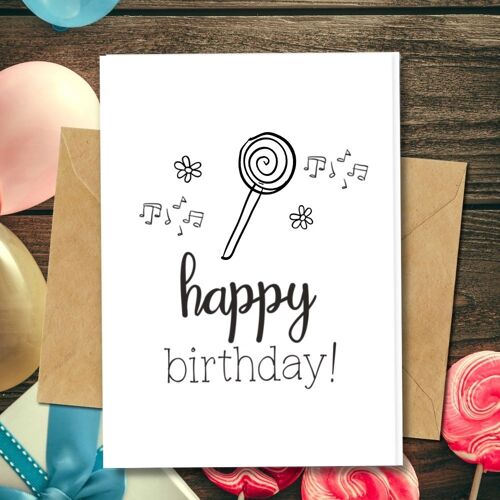 Handmade Eco Friendly | Plantable Seed or Organic Material Paper Birthday Cards Lollipop Single Card