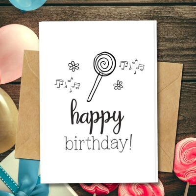 Fatto a mano ecologico | Biglietti d'auguri in carta con semi piantabili o materiale organico Lollipop Confezione da 5