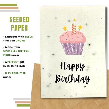 Fait à la main respectueux de l'environnement | Graines plantables ou cartes d'anniversaire en papier de matière organique Rose Cupcake Single Card 2