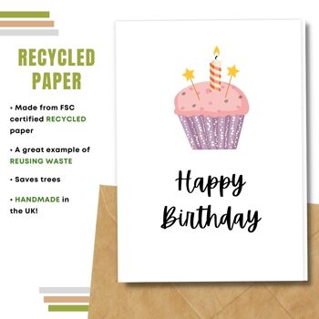 Fait à la main respectueux de l'environnement | Graines plantables ou cartes d'anniversaire en papier de matière organique Rose Cupcake Single Card 4