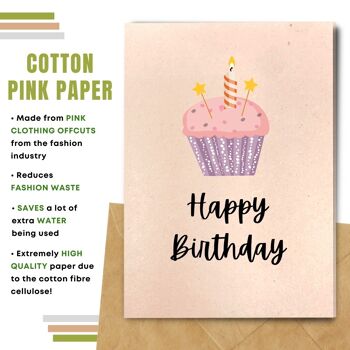Fait à la main respectueux de l'environnement | Graines plantables ou cartes d'anniversaire en papier de matière organique Rose Cupcake Single Card 6