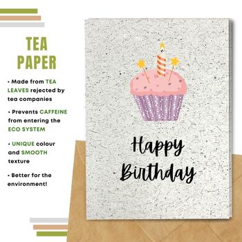 Fait à la main respectueux de l'environnement | Graines plantables ou cartes d'anniversaire en papier de matière organique Rose Cupcake Single Card 8