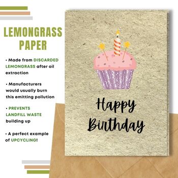 Fait à la main respectueux de l'environnement | Graines plantables ou cartes d'anniversaire en papier de matière organique Rose Cupcake Single Card 10