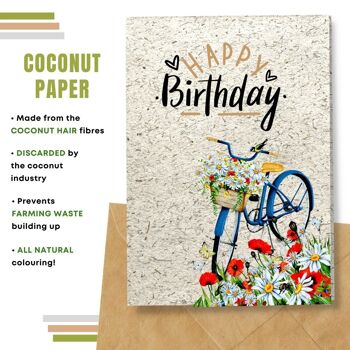 Fait à la main respectueux de l'environnement | Cartes d'anniversaire en papier de graines plantables ou de matières organiques Poppy Daisy and Bike Single Card 3