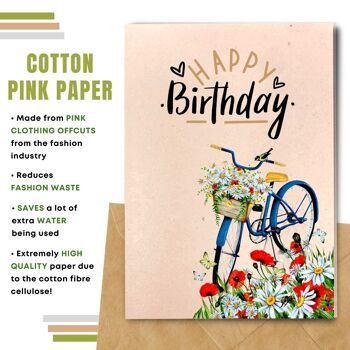 Fait à la main respectueux de l'environnement | Cartes d'anniversaire en papier de graines plantables ou de matières organiques Poppy Daisy and Bike Single Card 5