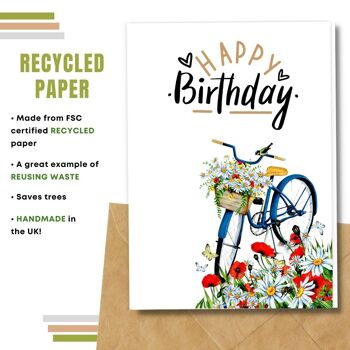 Fait à la main respectueux de l'environnement | Cartes d'anniversaire en papier de graines plantables ou de matières organiques Poppy Daisy and Bike Single Card 11